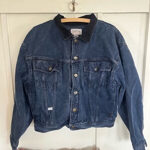 Vintage Girbaud French Denim Jacket with Black Corduroy Collar